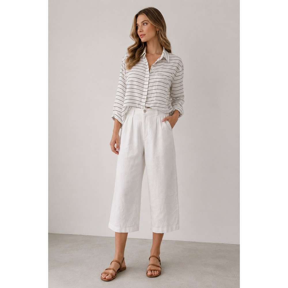 Club Monaco White Black Striped Long Sleeve Button Down Office Blouse Shirt XS